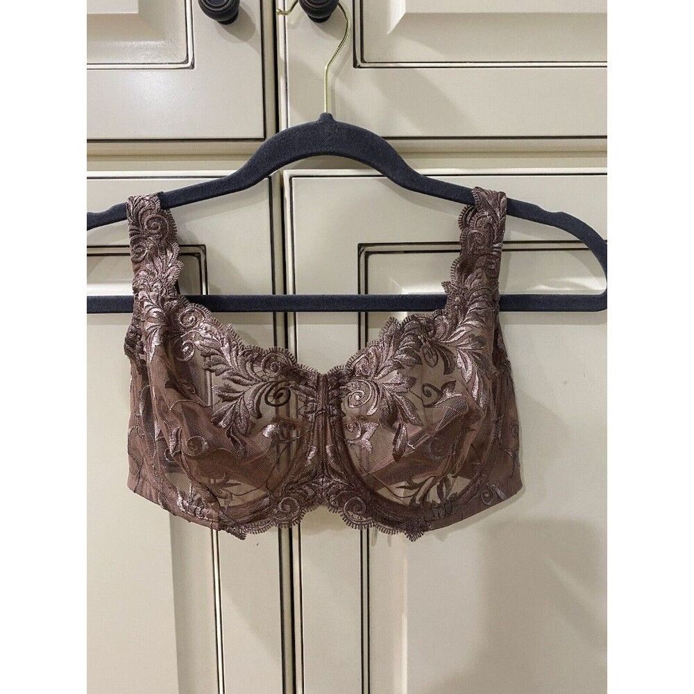 SOMA SENSUOUS LACE SHEER EMBROIDERED MOCHA UNDERWIRE BRA SIZE 36DD